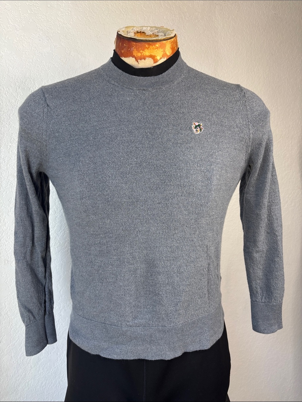 Ted Baker Gray Crewneck Sweater with Small Embroidered Crest